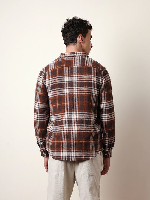 Men Slim Fit Checkered Button Down Collar Casual Shirt