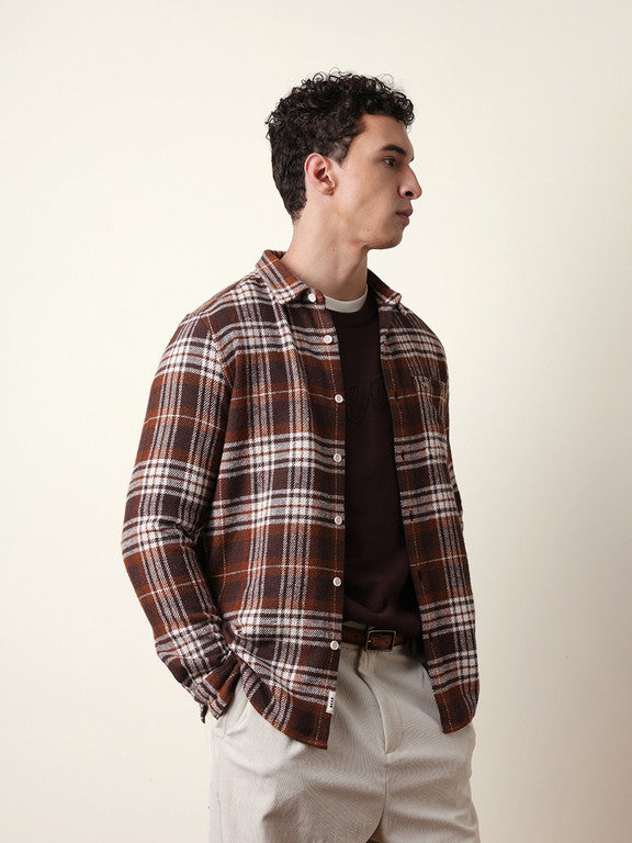 Men Slim Fit Checkered Button Down Collar Casual Shirt