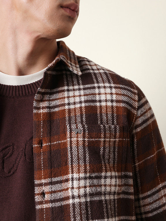 Men Slim Fit Checkered Button Down Collar Casual Shirt